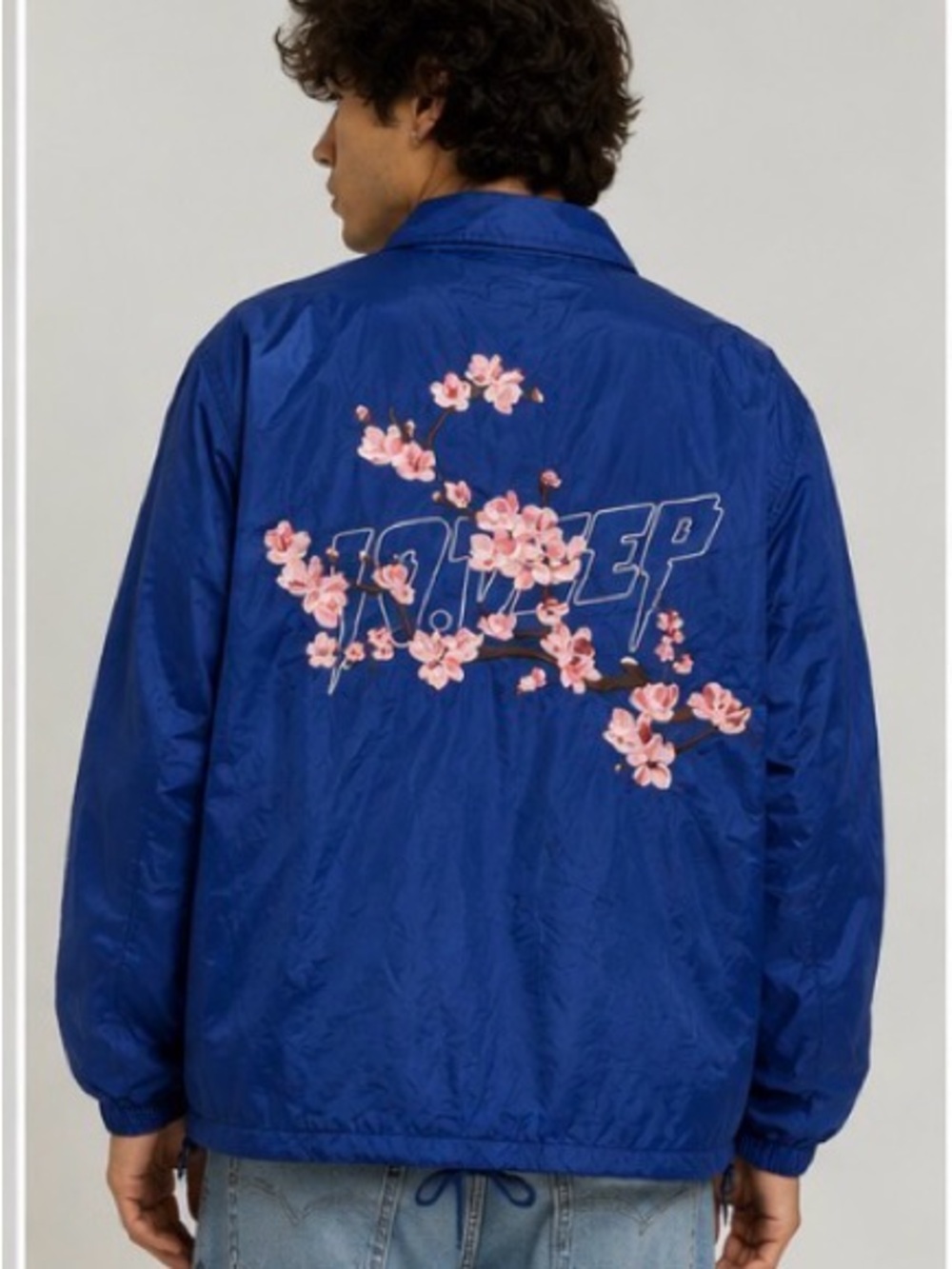 10.Deep Royal Blue Windbreaker with Pink Cherry Blossom Back